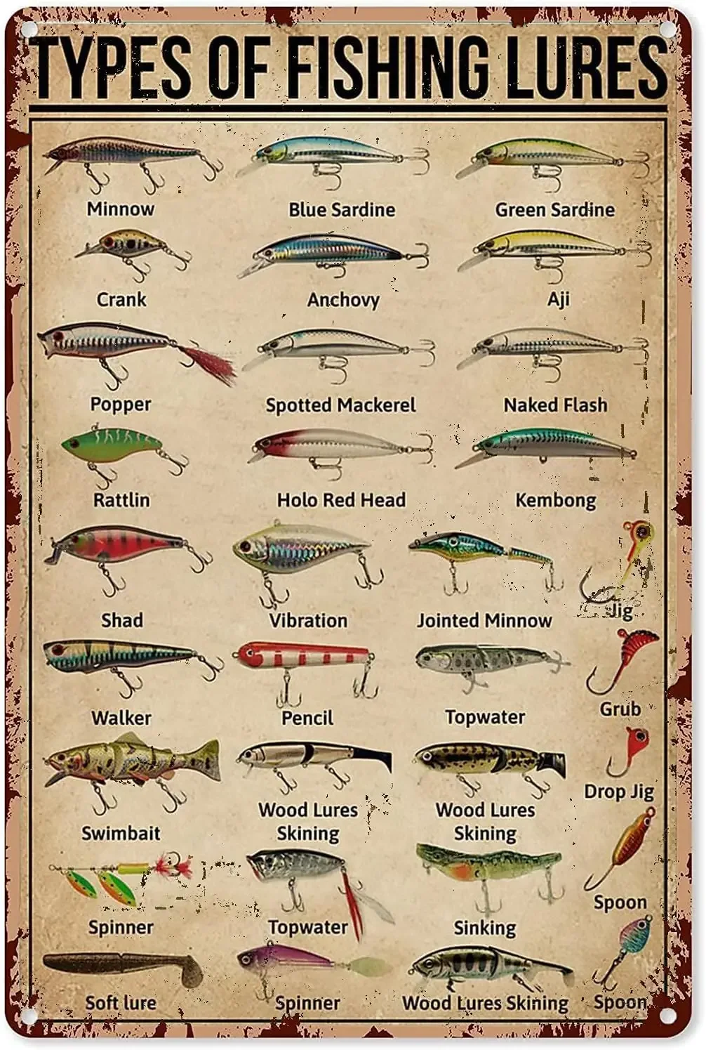 Fishing Lure - Placa de Metal Vintage para Pesca,